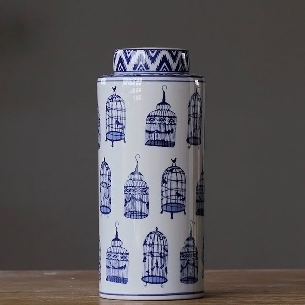 Modern Oriental Blue and White Ceramic Container - Staunton and Henry