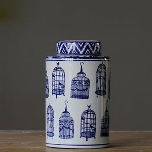 Modern Oriental Blue and White Ceramic Container - Staunton and Henry