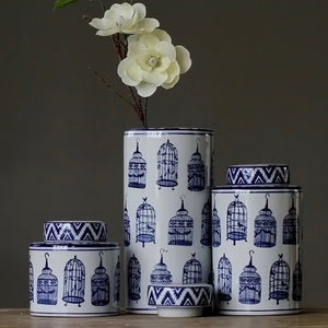 Modern Oriental Blue and White Ceramic Container - Staunton and Henry