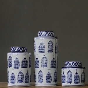 Modern Oriental Blue and White Ceramic Container - Staunton and Henry
