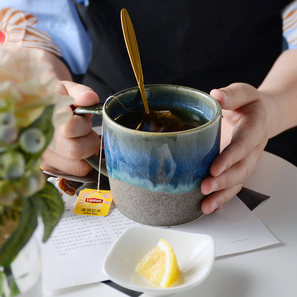 Retro Japanese Blue and Grey Coffee Mug - Staunton and Henry
