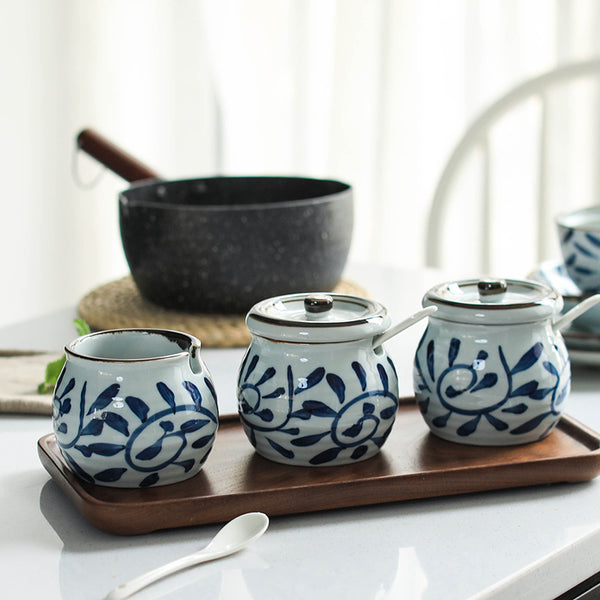 Akari Blue and White Japanese Condiment Jars - Staunton and Henry