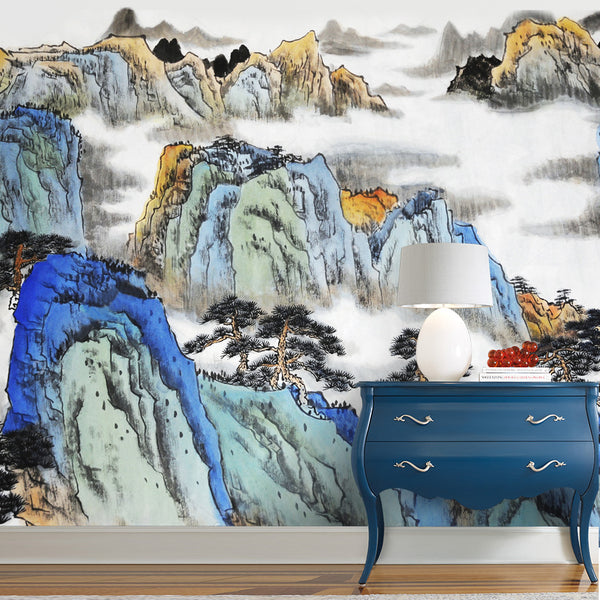 Mountain Blue Oriental Wall Mural - Staunton and Henry