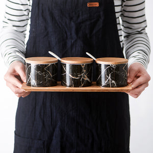 Black Marble Condiment Jars Set - Staunton and Henry