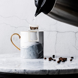 Marble and Gold Coffee Mug - With Matching Teaspoon - Staunton and Henry