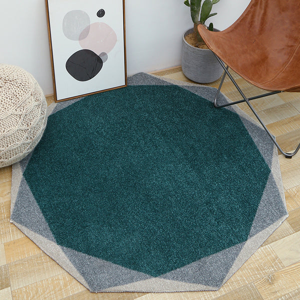 Geometric Round Teal and Grey Rug - Staunton and Henry