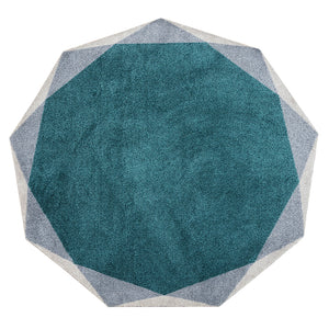 Geometric Round Teal and Grey Rug - Staunton and Henry