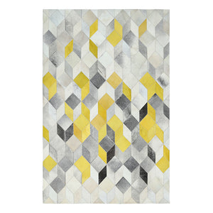Modern Yellow and Grey Patchwork Cowhide Rug - Staunton and Henry