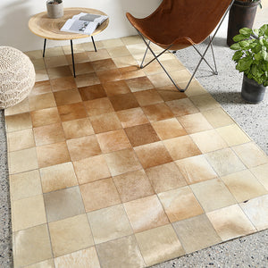 Cream and Fawn Square Patchwork Hide Rug - Staunton and Henry