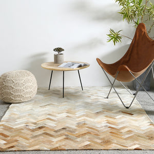 Cream and Fawn Chevron Patchwork Hide Rug - Staunton and Henry