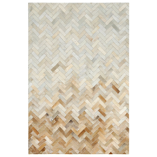 Cream and Fawn Chevron Patchwork Hide Rug - Staunton and Henry