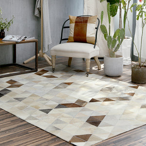 Cream and Fawn Triangle Patchwork Hide Rug - Staunton and Henry