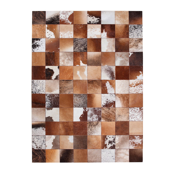 Brown and Cream Patchwork Hide Rug - Staunton and Henry