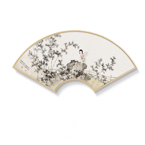 Fan Shaped Oriental Wall Art With Wood Frame - Staunton and Henry