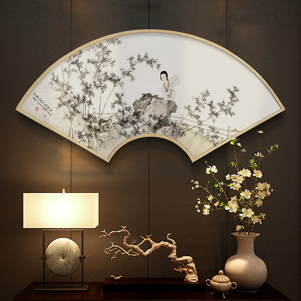 Fan Shaped Oriental Wall Art With Wood Frame - Staunton and Henry