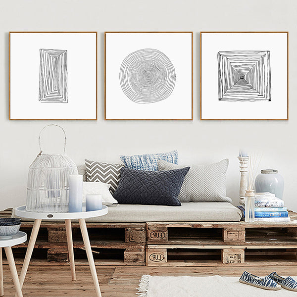 Abstract Black and White Wall Art With Wood Frame - Staunton and Henry