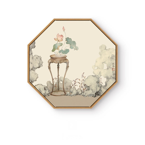 Oriental Hexagon Wall Art With Wood Frame - Staunton and Henry