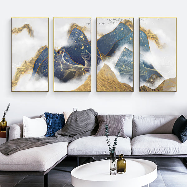 Blue and Yellow Abstract Vertical Wall Art With Frame - Staunton and Henry