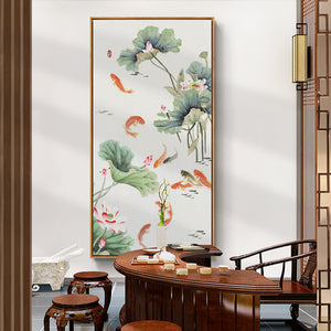 Lotus and Koi Oriental Wall Art With Frame - Staunton and Henry