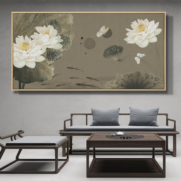 Oriental White Lotus Wall Art With Frame - Staunton and Henry