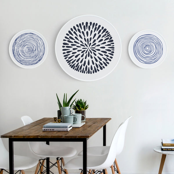 Round Blue and White Art Prints With Frame - Staunton and Henry
