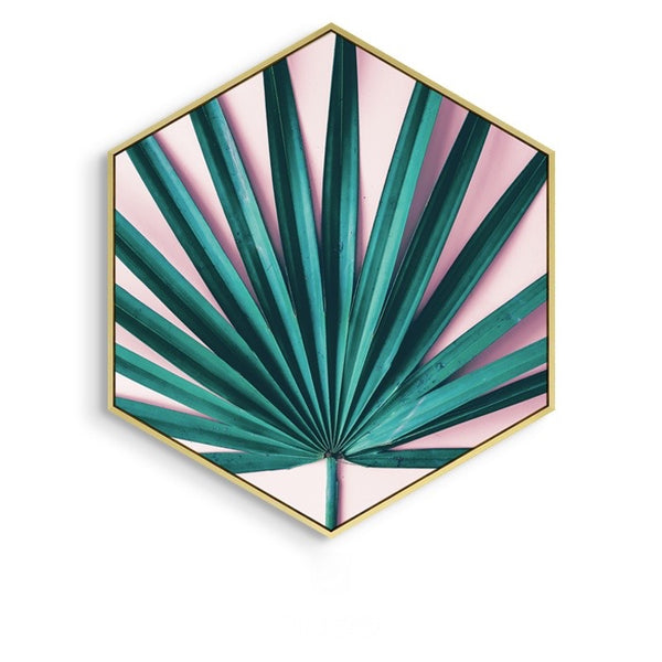 Hexagon Green Leaf Wall Art With Frame - Staunton and Henry
