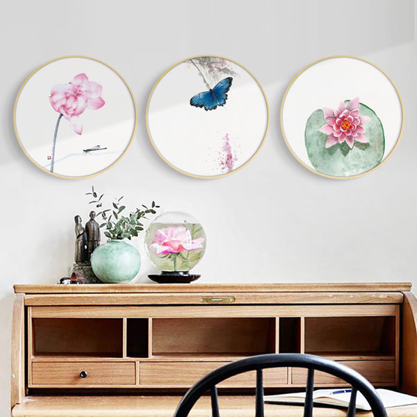 Round Pink Oriental Wall Art With Frame - Staunton and Henry