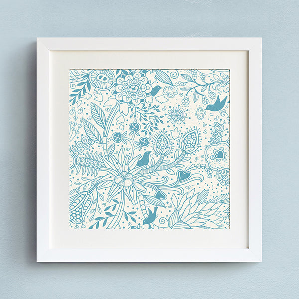 Blue Floral Wall Art With Frame - Staunton and Henry