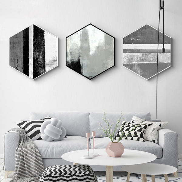 Hexagon Black and White Wall Art With Frame - Staunton and Henry