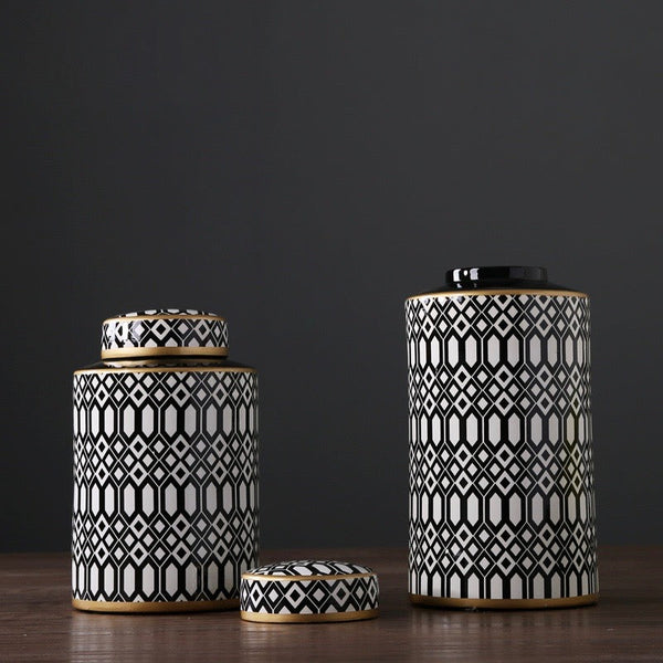 Round Black and White Urn Vase SALE - Staunton and Henry