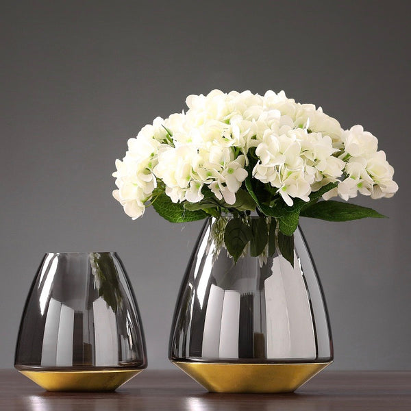 Mirrored Grey Glass Vase with Gold Base - Staunton and Henry
