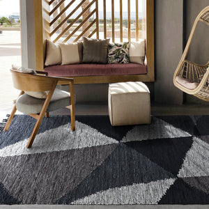 Raphael Black and Grey Woven Leather Rug - Staunton and Henry