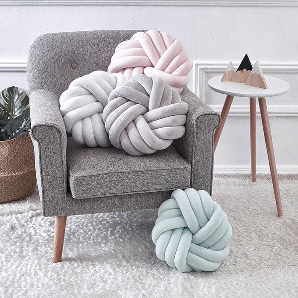Hand Braided Knot Seat Cushion - White - Gray - Fluffy and Soft