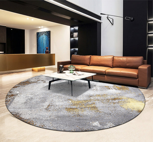 Abstract Gold and Grey Round Rug - Staunton and Henry