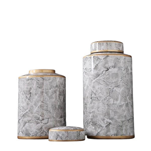 Grey Marble Urn Vase with Gold Trim - Staunton and Henry