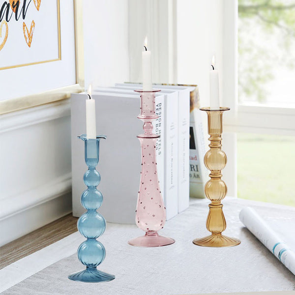Nordic Pastel Glass Candlestick Holders