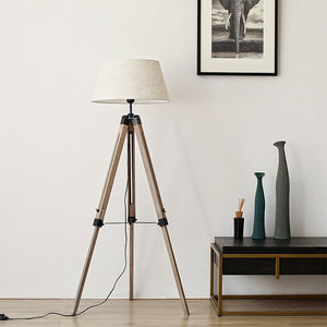Wood Tripod Floorlamp with Beige Shade - Staunton and Henry