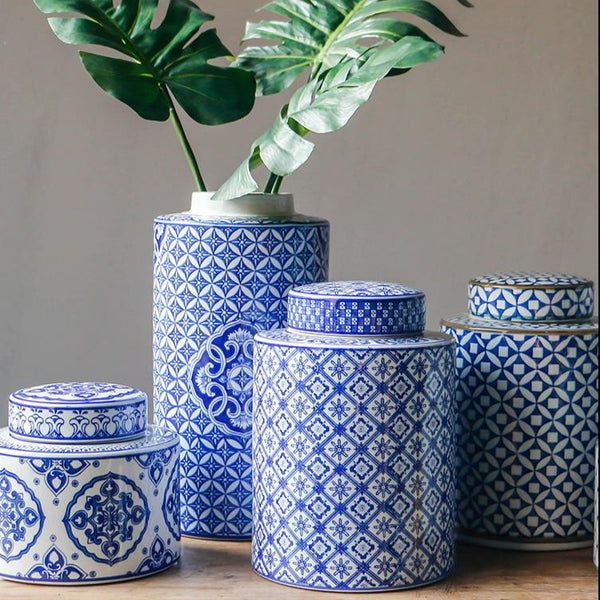 Blue and White Ceramic Urn Vase - Staunton and Henry