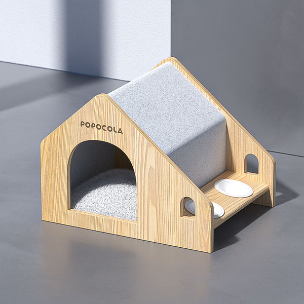 Solid Wood Pet House with Feeding Bowls - Staunton and Henry