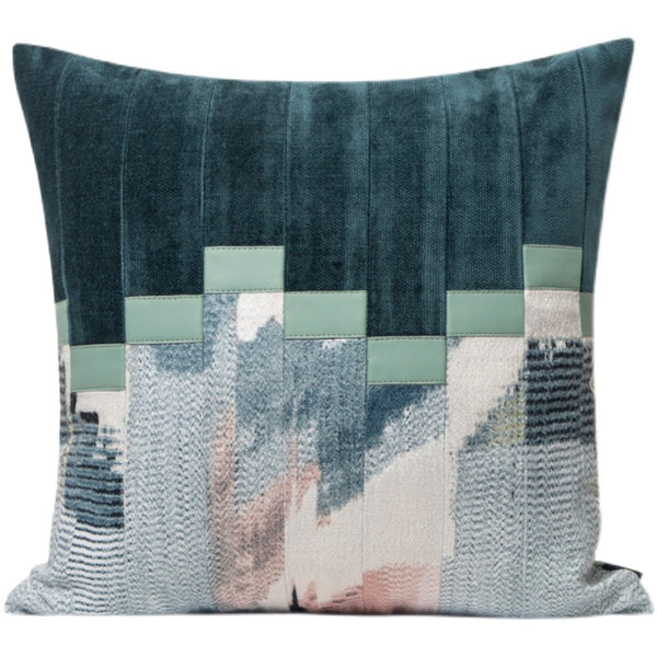 Abstract Teal and Beige Throw Cushion - Staunton and Henry
