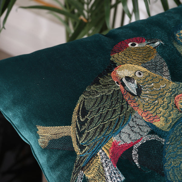 Parrot Embroidered Throw Cushion - Staunton and Henry