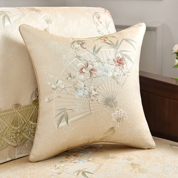 Cream Oriental Blossom Throw Cushion - Staunton and Henry