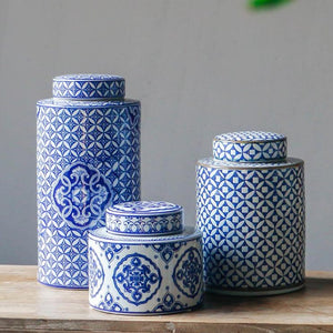 Blue and White Ceramic Urn Vase - Staunton and Henry