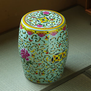 Green and Pink Flower Chinese Drum Stool - Staunton and Henry