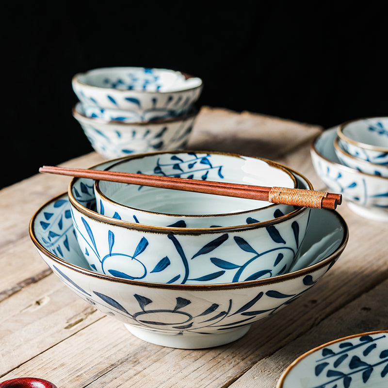 Akari Blue and White Japanese Rice Bowls - Set of 4