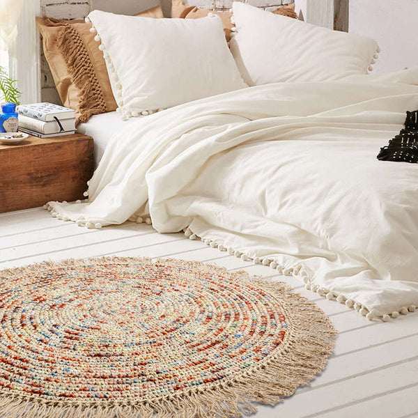 Round Multicolored Jute and Wool Rug – Staunton and Henry