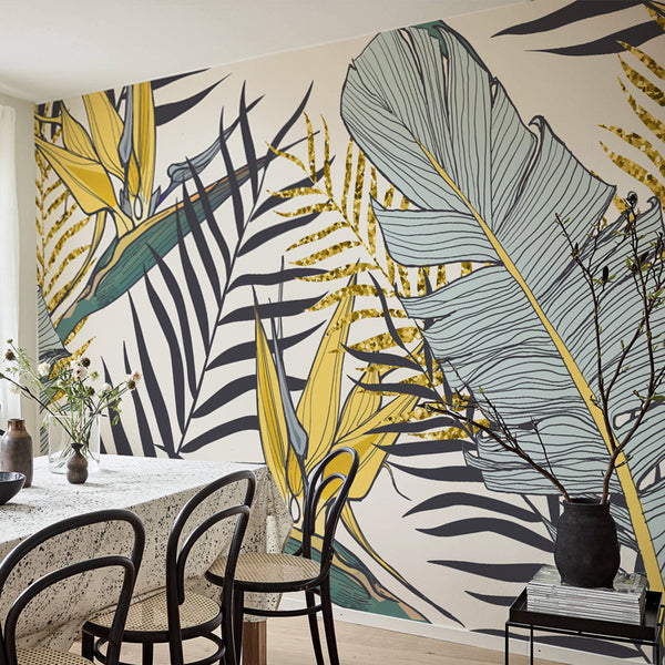 Yellow and Blue Palms Wallpaper - Staunton and Henry