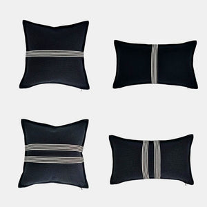 Heavy Linen Black Base and White Stripes Cushions - Staunton and Henry