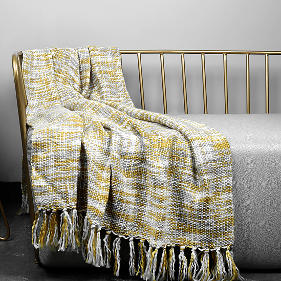 Yellow & Grey Throw Blanket with Tassles - Staunton and Henry