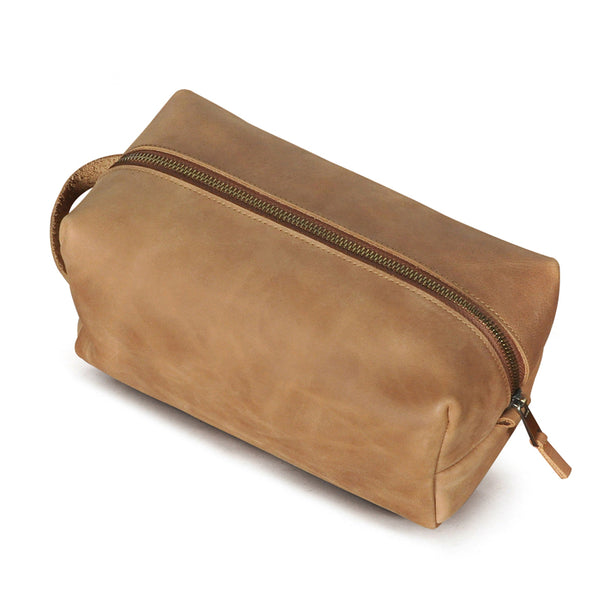 Studded Full-Grain Leather Wash Bag